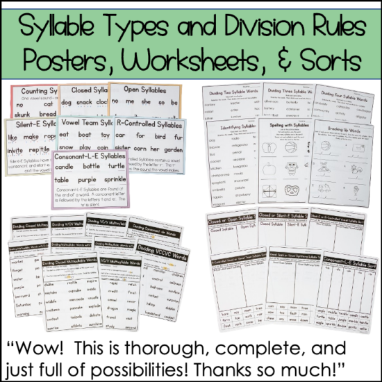 Counting Segmenting And Dividing Syllables Worksheets Syllable Division