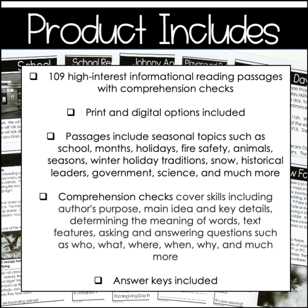 Spring and Summer Non Fiction Reading Comprehension Passages and Questions