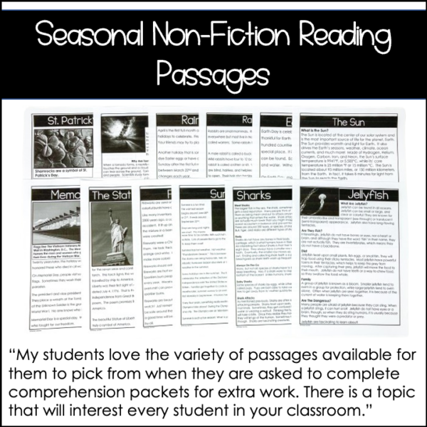 Spring and Summer Non Fiction Reading Comprehension Passages and Questions