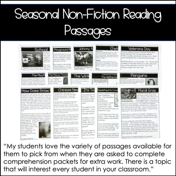 Seasonal Non Fiction Reading Comprehension Passages and Questions BUNDLE PACK