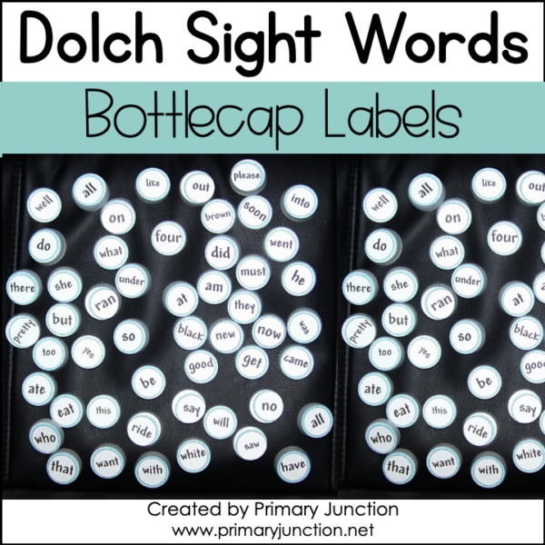 Dolch Sight Word Activities Labels for Bottle Caps Words Literacy Center Work