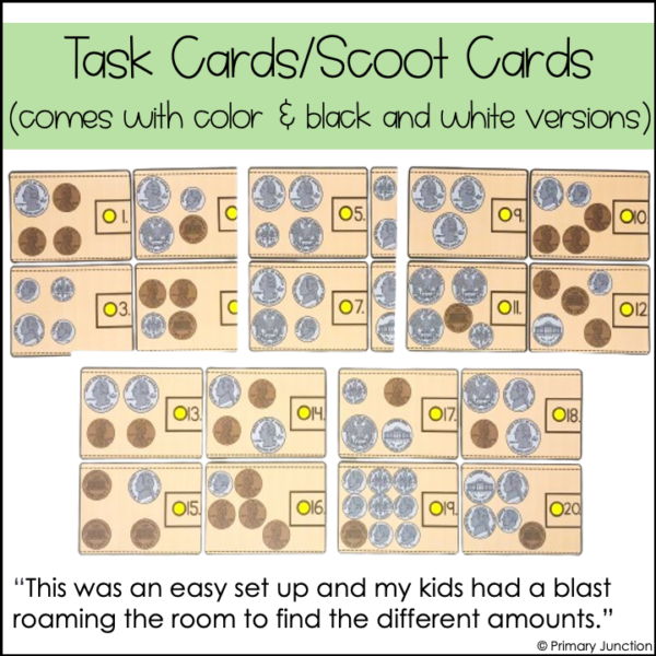 Adding Mixed Coins Math Task Cards Scoot Game Math Write the Room Counting Coins