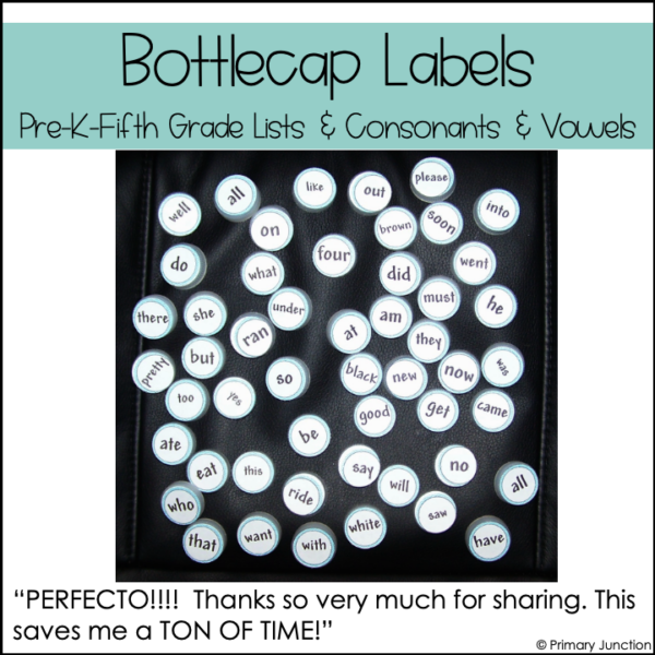 Dolch Sight Word Activities Labels for Bottle Caps Words Literacy Center Work