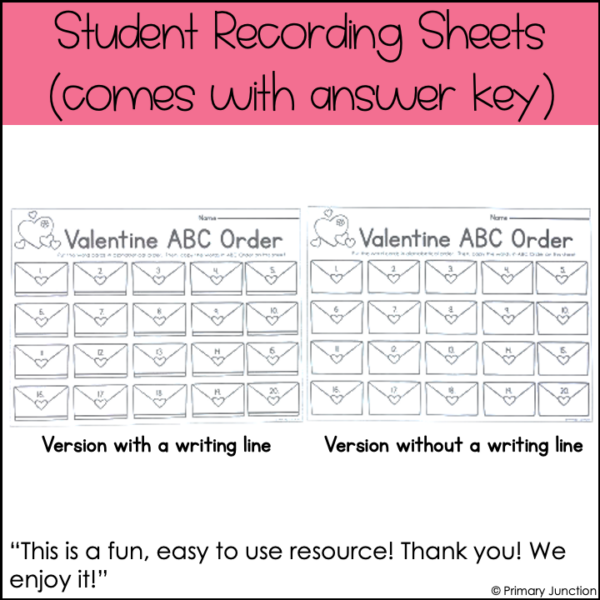 Valentine ABC Order Activity Valentine's Day Literary Center Alphabetical Order