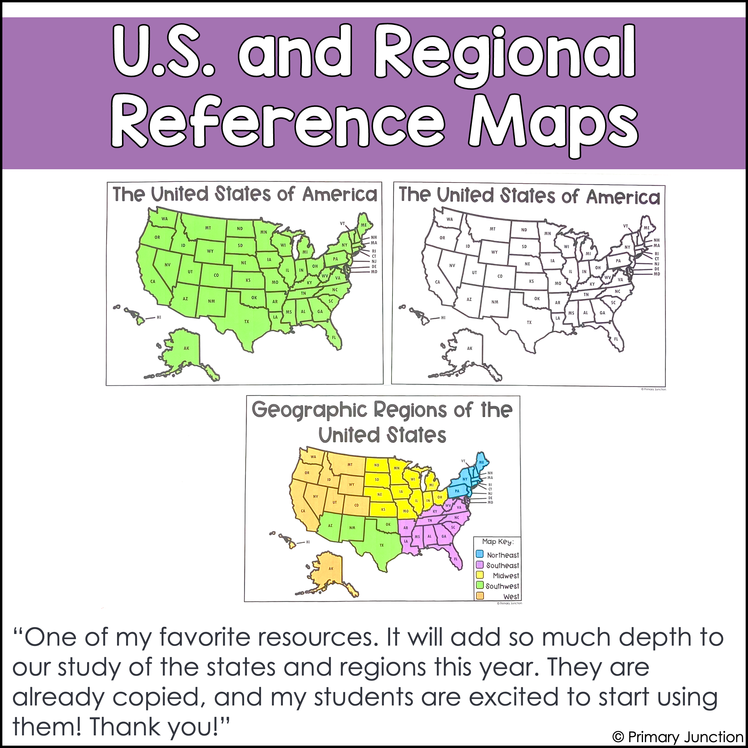 United States 50 States Reading Comprehension Passages Region Geography Map States and Capitals