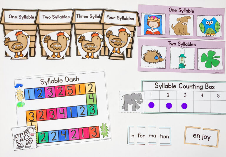 Counting Segmenting and Dividing Syllables Worksheets Syllable Division Types