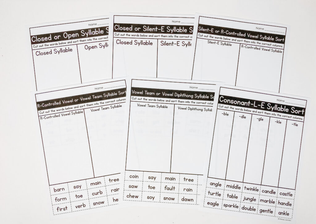 Counting Segmenting and Dividing Syllables Worksheets Syllable Division Types