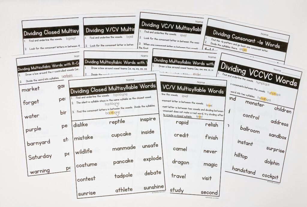 Counting Segmenting and Dividing Syllables Worksheets Syllable Division Types