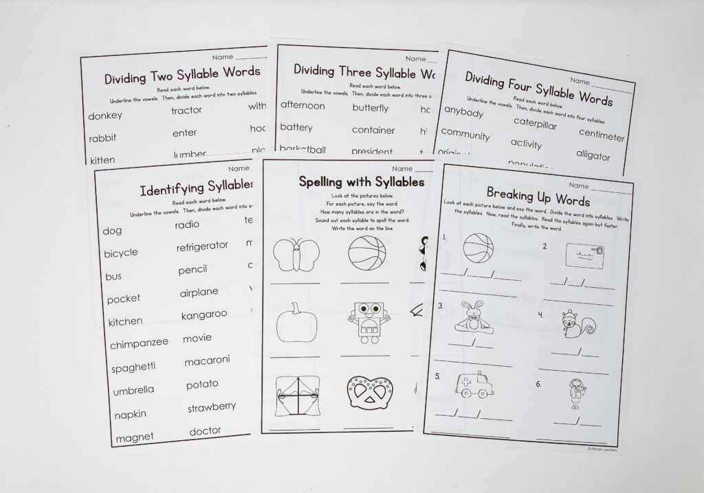 Counting Segmenting and Dividing Syllables Worksheets Syllable Division Types