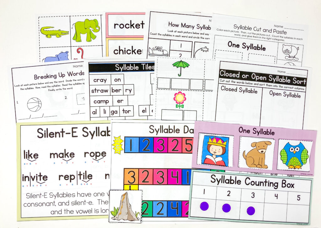 Counting Segmenting and Dividing Syllables Worksheets Syllable Division Types