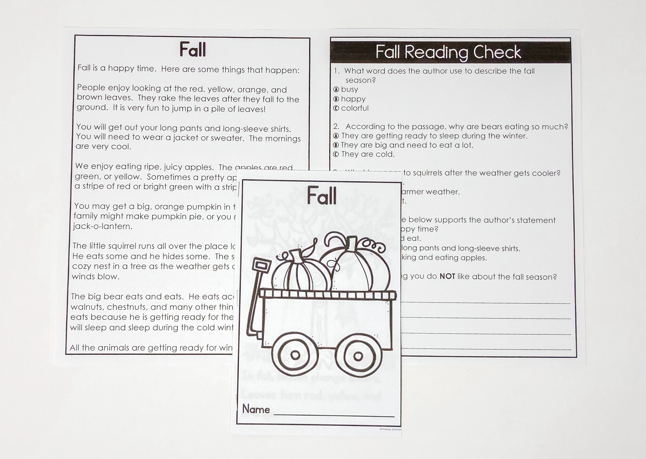 autumn fall literacy math activities october november writing emergent reader reading comprehension passage poem acrostic book missing addends alphabetical order