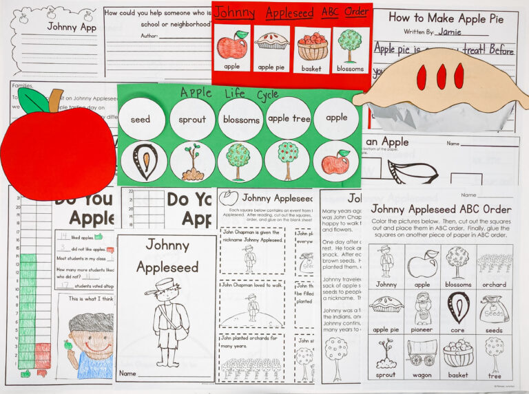 Johnny Appleseed apples literacy math science activities fall unit apple life cycle apple abc order apple pie how to writing sequencing graphing