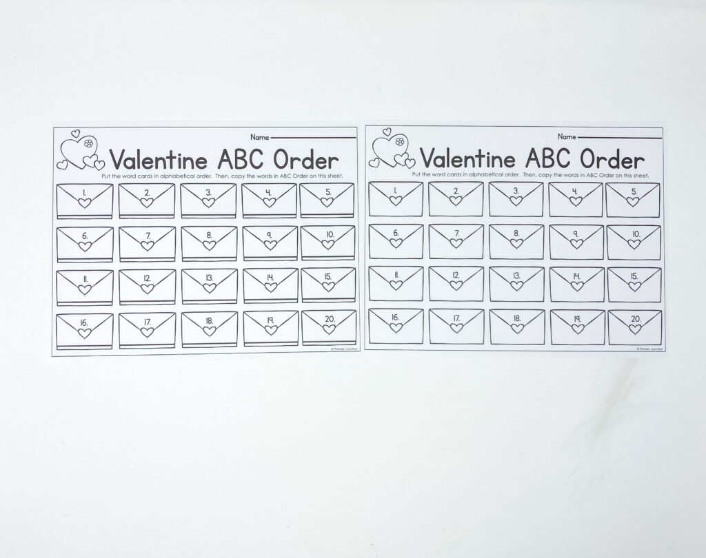 Valentine ABC Order Activity Valentine's Day Literary Center Alphabetical Order