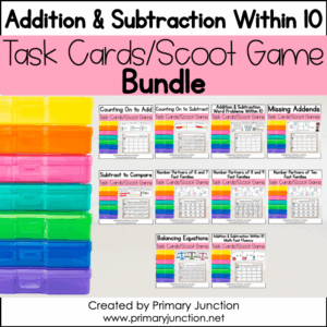 Addition and Subtraction Within 10 Scoot Games Task Cards Math Write the Room Math Centers BUNDLE