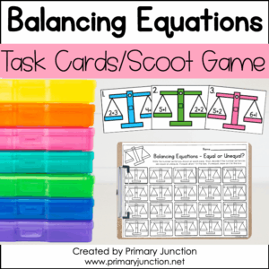 Balancing Equations Scoot Game Task Cards Write the Room Solve the Room Math