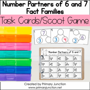 Number Partners of 6 and 7 Fact Families Addition Number Bonds Task Scoot Cards