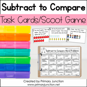 Subtract to Compare Subtraction Within 10 Subtracting Word Problems Task Scoot