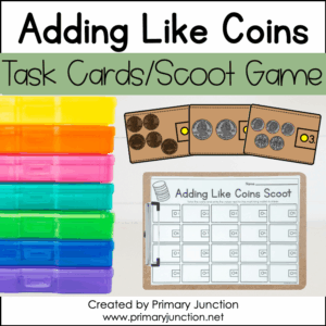 Adding Like Coins Scoot Game Task Cards Math Write the Room Counting Coins