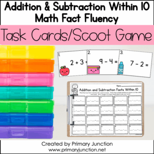 Addition and Subtraction Within 10 Math Fact Fluency Scoot Game