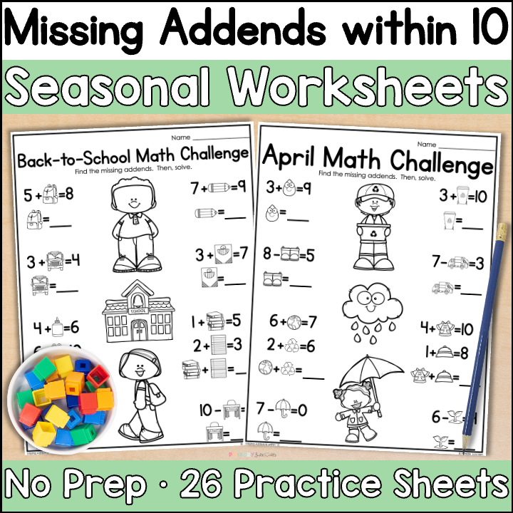 Differentiated Missing Addends Worksheets within 10 Find the Missing Addend