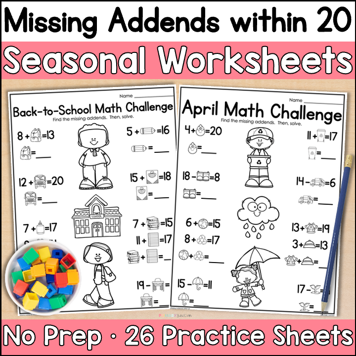 Differentiated Missing Addends Worksheets within 20 Find the Missing Addend