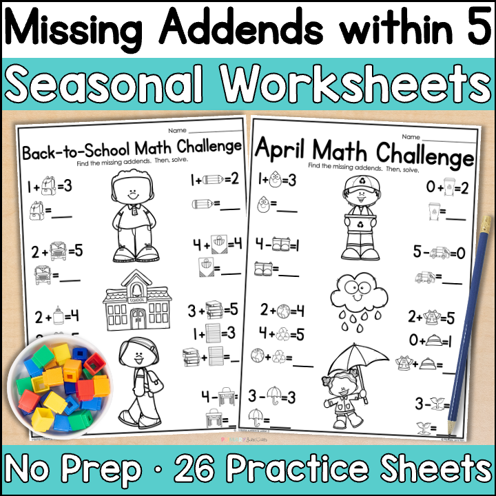 Differentiated Missing Addends Worksheets within 5 Find the Missing Addend