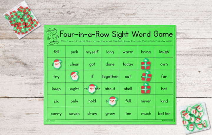Gingerbread Sight Word Four in a Row Game Dolch Fry Lists Differentiated Winter Break Review Game Gingerbread Four-in-a-Row Sight Word Game