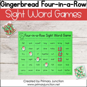 Gingerbread Sight Word Four in a Row Game Dolch Fry Lists Differentiated Winter Break Review Game Gingerbread Four-in-a-Row Sight Word Game