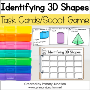 3D Shapes Identifying 3 Dimensional Shapes Attributes Scoot Game Task Cards Math Write the Room