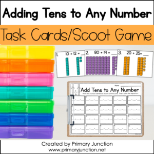 Add Tens to Any Number Adding Tens Two-Digit Addition Without Regrouping Scoot Game Task Cards Write the Room Math Center