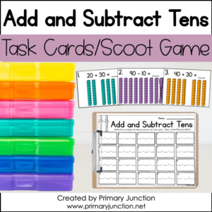 Add and Subtract Tens Scoot Game Two Digit Addition Task Cards Write the Room Math Center