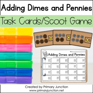Adding Dimes and Pennies Coins Math Task Cards Scoot Game Math Write the Room Counting Coins