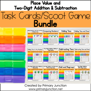 BUNDLE Addition and Subtraction Scoot Games Task Cards Write the Room Solve the Room First Grade Math Centers 1
