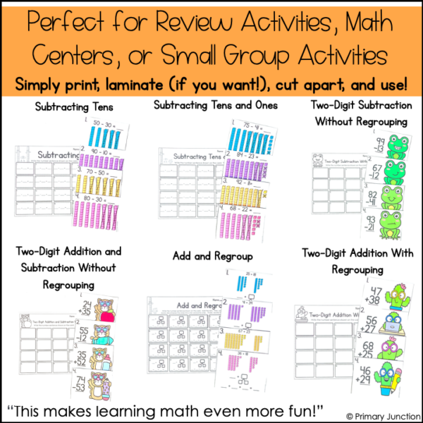 Two-Digit Addition and Subtraction Scoot Games Write BUNDLE