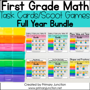 BUNDLE First Grade Math Scoot Games Task Cards Math Write the Room Centers