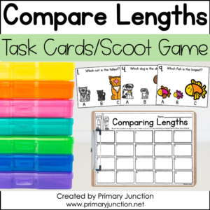 Compare Lengths Comparing Measurement Scoot Game Task Cards Math Write the Room 1