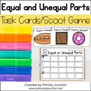 Equal and Unequal Parts Fractions Scoot Game Task Cards Math Write the Room 1