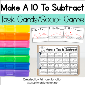 Make a 10 to Subtraction Subtraction Within 20 Task Cards Scoot Game Write the Room Math Center