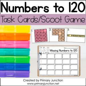 Numbers to 120 Chart Missing Numbers Scoot Game Task Cards Write the Room Math Center