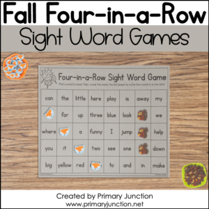 Fall, Autumn, Four in a Row, Four-in-a-Row, Sight Word Game, Heart Words, Sight Word, Sight Words, Game, Irregular Words,