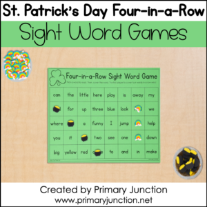 St. Patrick's Day Four-in-a-Row Sight Word Game, Four in a Row, Sight Word, Sight Words, Irregular Words, Heart Words, Game, Partner Game, March,