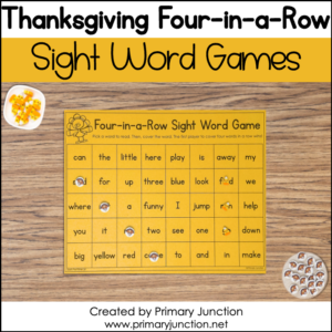 Thanksgiving Four-in-a-Row Sight Word Game, Sight Word, Game, Sight Words, Irregular Words, Heart Words, Dolch, Fry, Partner, November,