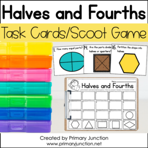 Fractions Parts Halves Fourths Scoot Game Task Cards Math Write the Room
