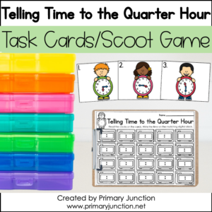 Telling Time to the Quarter Hour Scoot Game Task Cards Math Write the Room