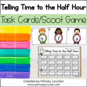 Telling Time to the Half Hour Scoot Game Task Cards Math Write the Room Analog 1