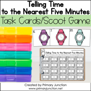 Telling Time to the Nearest Five Minutes Watch Scoot Game Task Cards Write the Room Math Center