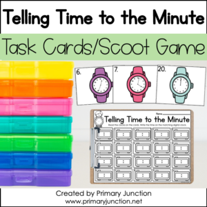 Telling Time to the Nearest Minute Scoot Game Task Cards Write the Room Math Center