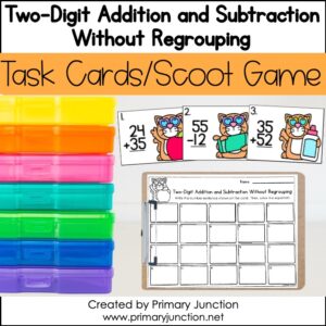 Two Digit Addition and Subtraction Without Regrouping Double Digit Scoot Game Task Cards Write the Room Math Center