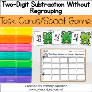 Two Digit Subtraction Without Regrouping Double Digit Scoot Game Task Cards Write the Room Math Center