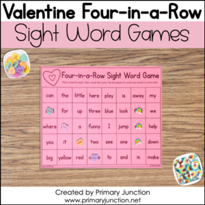 Valentine Four-in-a-Row Sight Word Game, Four in a Row, Sight Word, Sight Words, Game, Irregular Words, Heart Words, February, Valentine's Day,